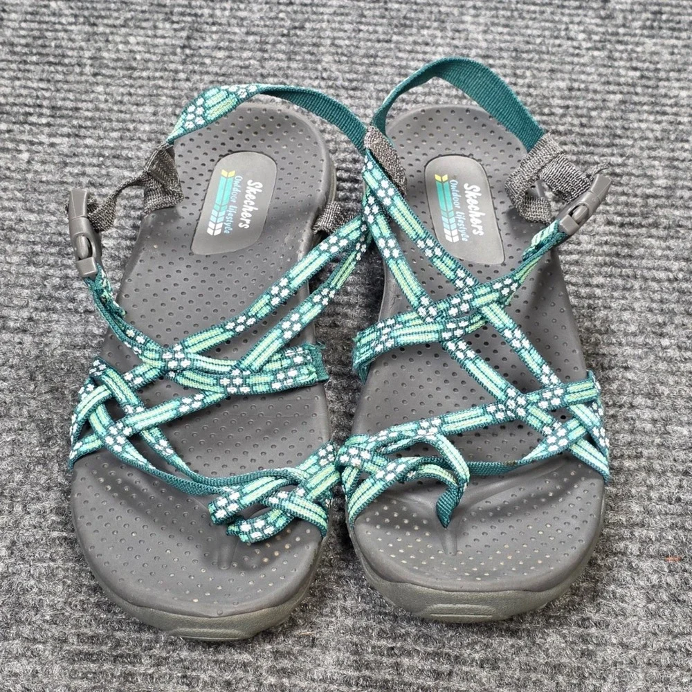 Skechers Outdoor Lifestyle Strappy Hiking Sandals Womens Size 10.5 Teal Toe Loop